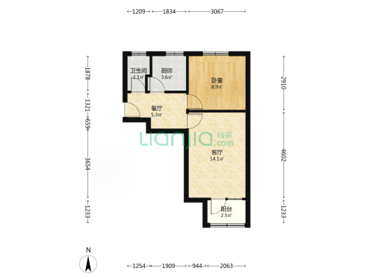 煤田总局173队家属楼 2室1厅 南 北-户型图