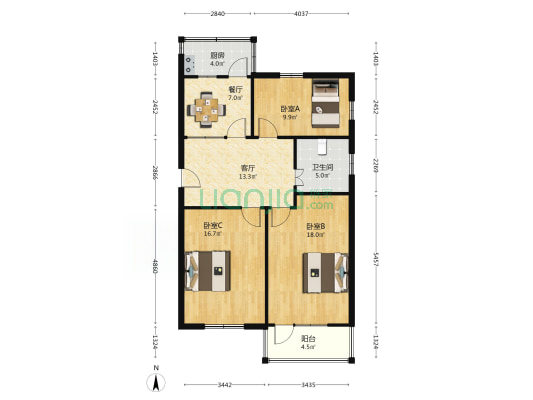 上海西路68号院 3室2厅1卫 90平方