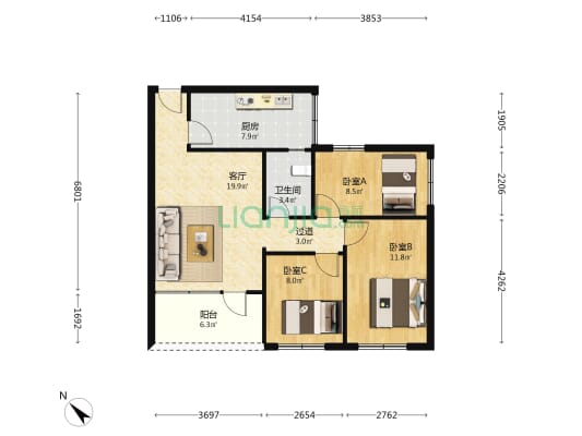 爱联水泥厂小区 3室1厅1卫 82平方