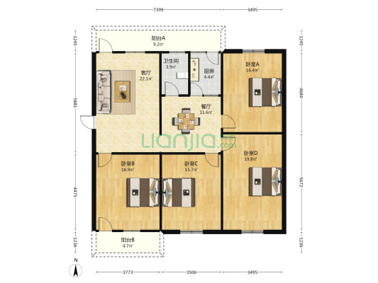 音西综合楼 4室2厅1卫 148平方