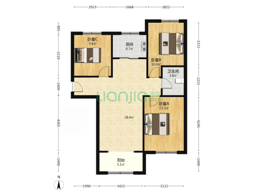 出售牛津南北通透三居中高楼层无遮挡简装可拎包入住-户型图