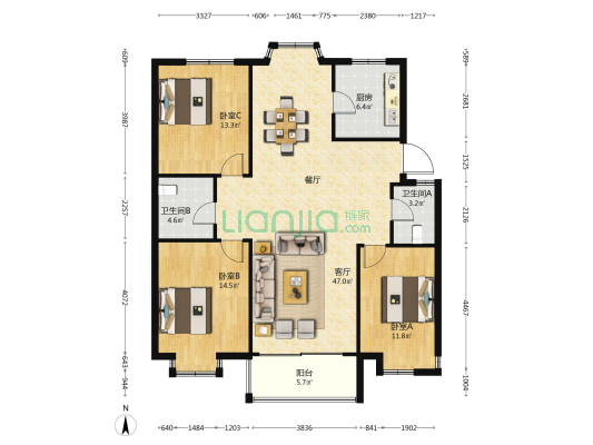 隆兴嘉苑 3室1厅2卫 122平方