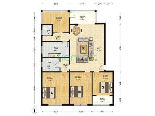 成飞217小区 4室1厅2卫 138平方