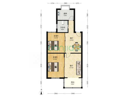 新明小居 2室2厅1卫 84平方