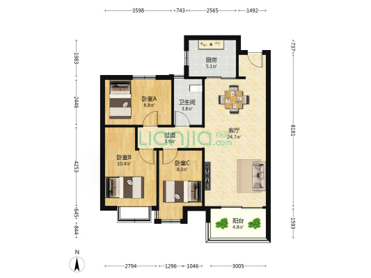 海伦广场 3室1厅1卫 93平方
