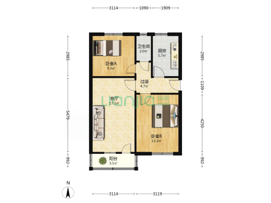 西湖北街21号院 2室1厅1卫 71平方