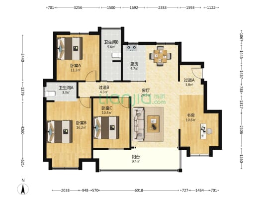 望云苑 4室1厅2卫 124平方