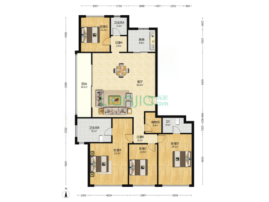 融信傲世邸 4室1厅3卫 204平方