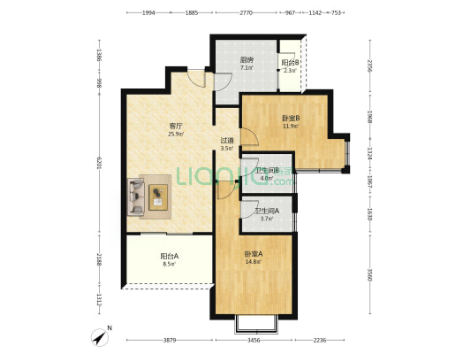 万和嘉苑 2室1厅2卫 105平方