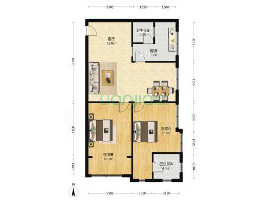 忠邦城 2室1厅2卫 109平方