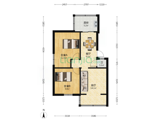 金碧路112号 2室2厅1卫 52平方