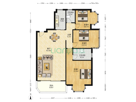 明辉楼 3室1厅2卫 154平方