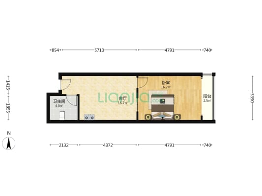 海岸国际公寓 1室1厅1卫 52平方