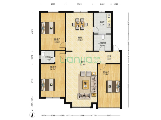福安花苑北区 3室2厅2卫 148平方