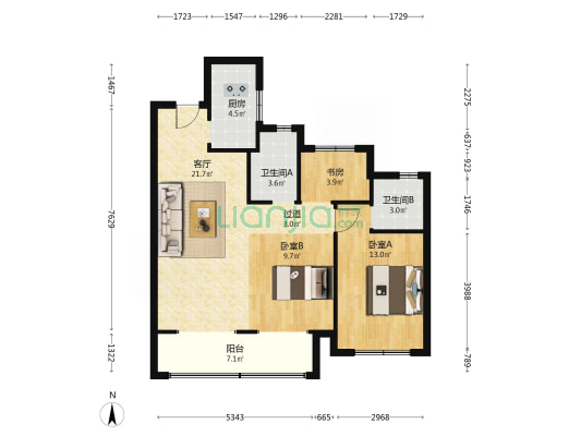 龙港江南名邸 3室1厅2卫 89平方