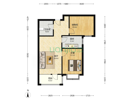 全南两居 精装 拎包入住 好楼层 全天采光无遮挡-户型图