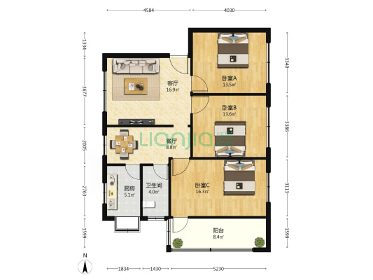 21中家属院 3室2厅1卫 105平方