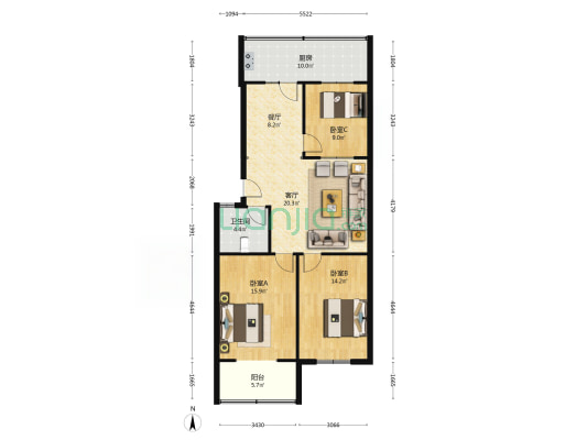 文华苑A区 3室2厅1卫 104平方