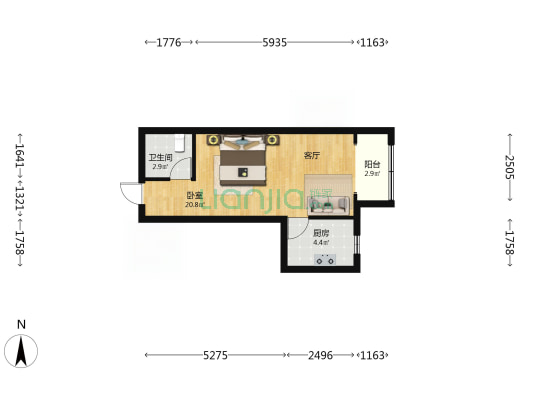 智诚御河骏景D区 1室0厅1卫 46平方