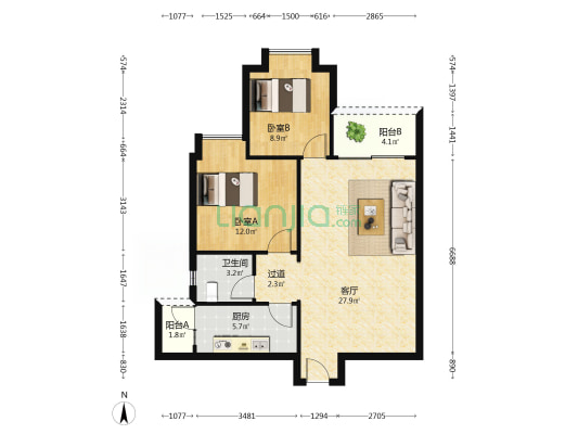 渝铁九龙苑 2室1厅1卫 84平方