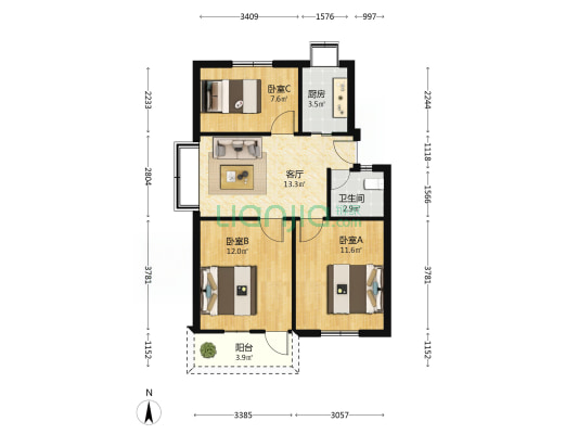同安路5号 3室1厅1卫 68平方