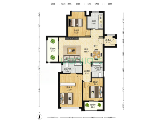 古龙尚逸园 3室1厅2卫 120平方