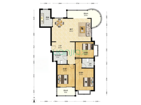 盛世御景 3室1厅2卫 144平方