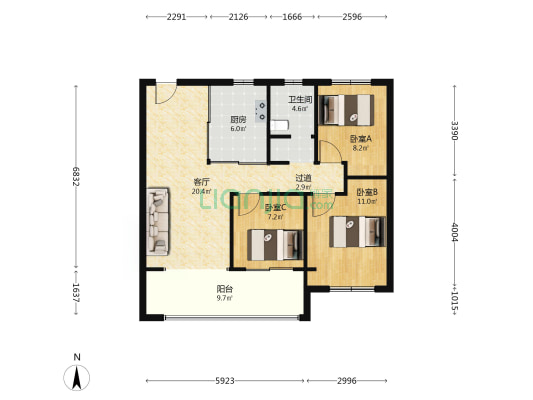 华润观云润府 3室1厅1卫 89平方