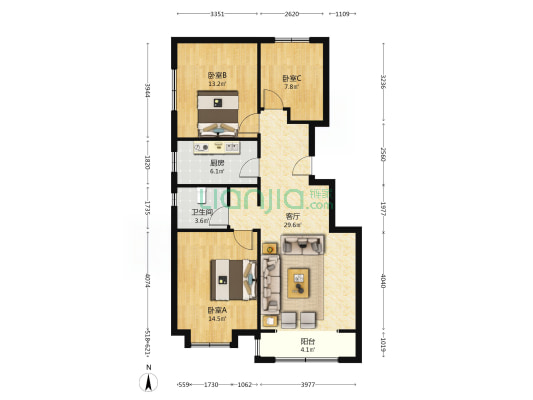 香邑溪谷 3室2厅 南 北-户型图