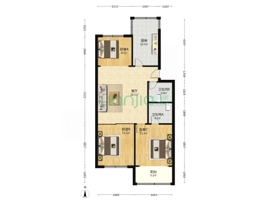 京口路88号小区 3室1厅2卫 103平方