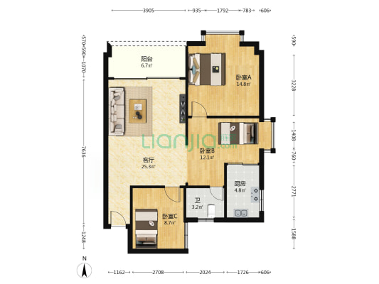 碧绿名苑 3室1厅1卫 90平方