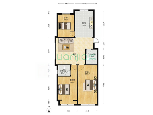 东城壹号 3室1厅2卫 127平方