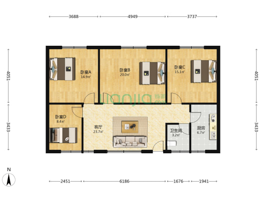 东升街106号 4室1厅1卫 111平方