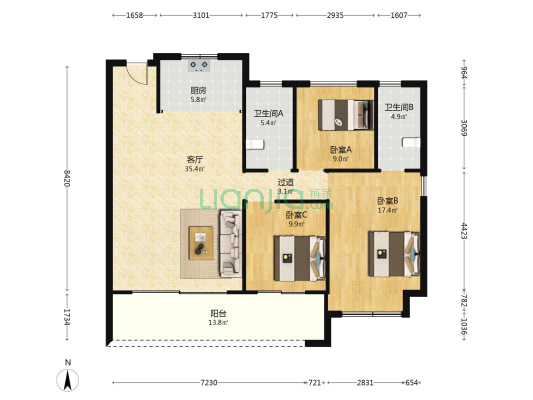 瑞海绿城春和雅院 3室1厅2卫 127平方