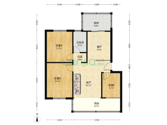 春城路280号 3室2厅1卫 80平方