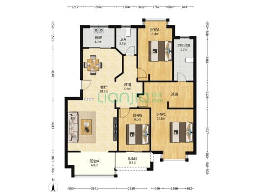 康桥家园 3室1厅2卫 123平方
