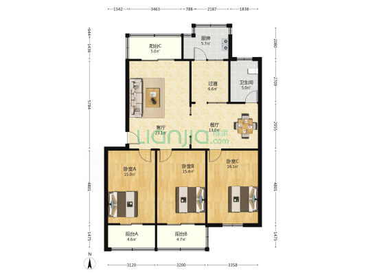 工商局家属院 3室2厅1卫 125平方