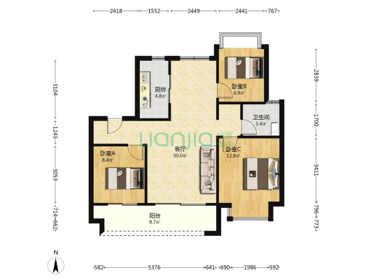 中大煌盛 3室1厅1卫 93平方