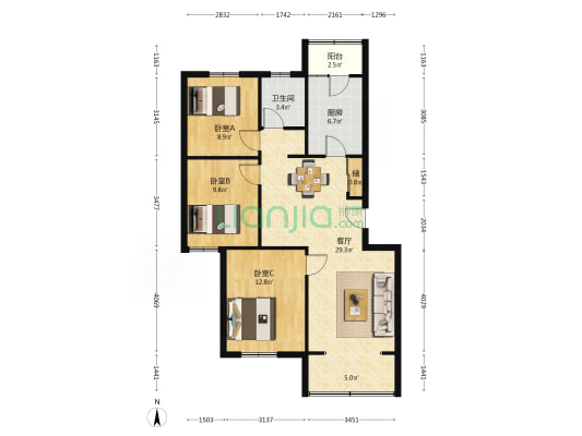 风雅花园金桂园 3室1厅1卫 99平方