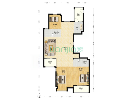 锦佳华庭C区 3室1厅2卫 179平方