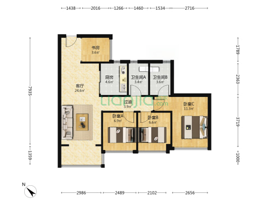 珠实嘉悦湾 4室1厅2卫 89平方