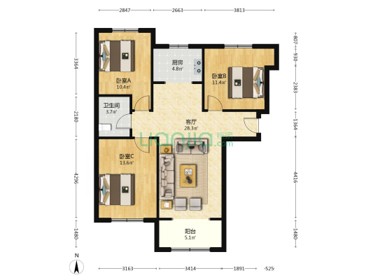 高楼层 采光好 带装修 诚意卖 房本满二-户型图