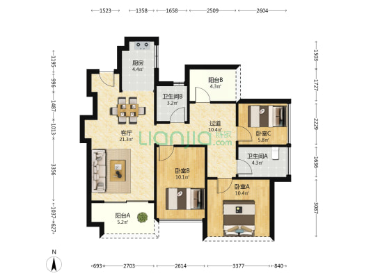 北投云朗 3室1厅2卫 89平方