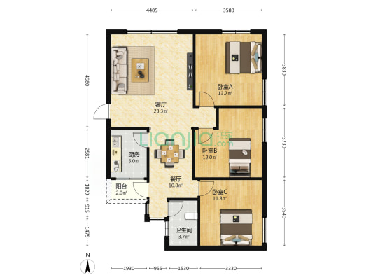 南翔路5号 3室2厅1卫 96平方