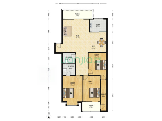 丹凤花园一区 3室2厅2卫 134平方