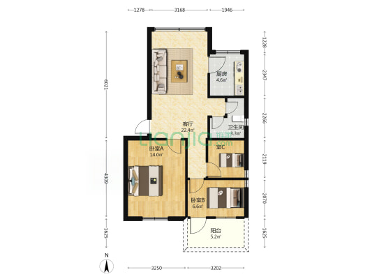 福建省地质测试研究中心 3室1厅1卫 73平方