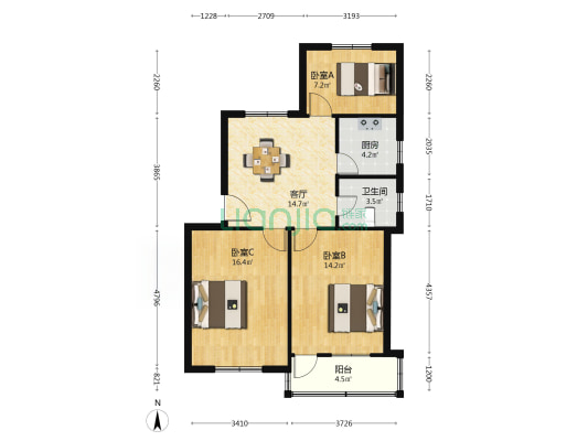 运河邨 3室1厅1卫 79平方