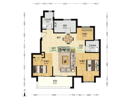 慈水心境里 3室1厅2卫 99平方