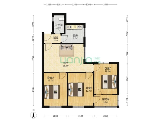 金属公司宿舍 3室1厅1卫 82平方