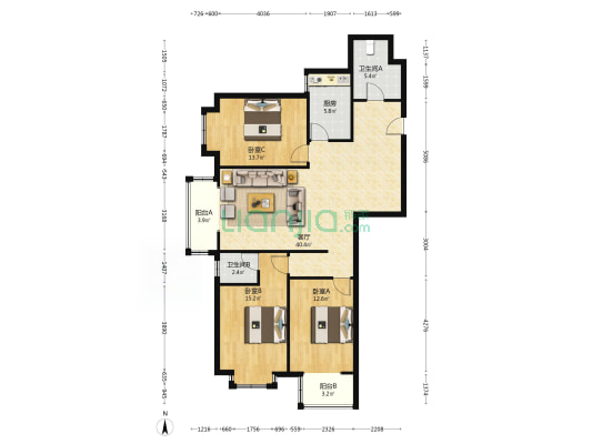 公园壹号 3室1厅 南 北-户型图